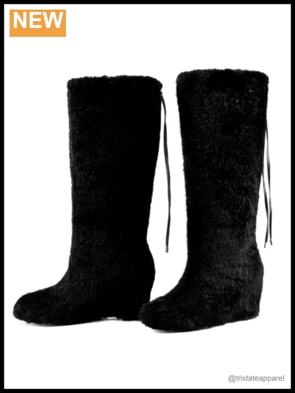 Women's Faux Fur Knee High Snow Boots Furry Fluffy Winter Boots Wedge